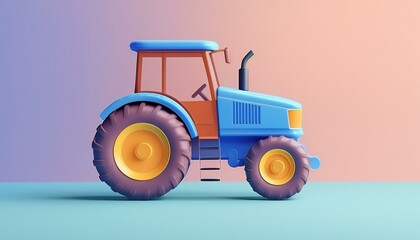 Colorful 3D tractor model set against a gradient background, showcasing vibrant design and playful aesthetics for agricultural themes.