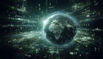 Obraz premium Digital binary code data streaming on a dark