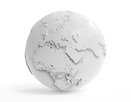 3D Realistic Grey Earth Globe Europe Asia Africa isolated Transparent Background