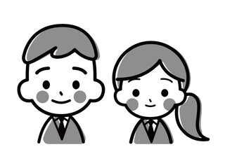 ブレザーを着た学生男女のモノクロキャラアイコン