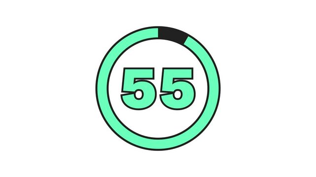 Bold outlined mint green 60-second (1 minute) countdown with black progress ring on white background. Progress ring decreases as seconds pass, with thick numbers indicating the time. 4K Motion Graphic