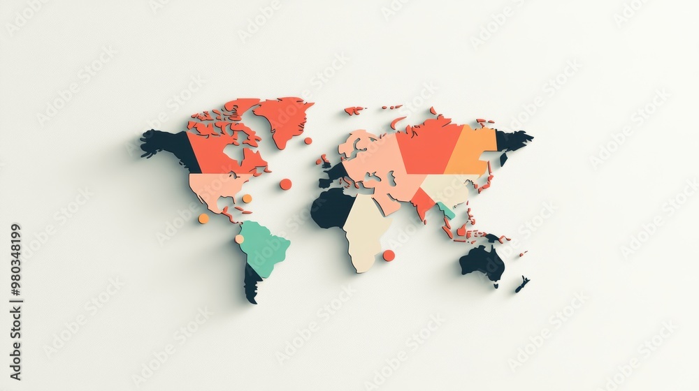 Poster modern flat map with country borders, a contemporary flat vector world map with distinct color coded