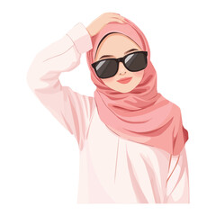 Obraz premium A stylish muslim girl wearing a pink hijab white long sleeves and black sunglasses