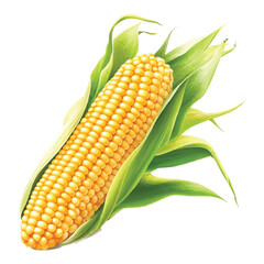 Realistic vector illustration of a yellow of corn with green leaves