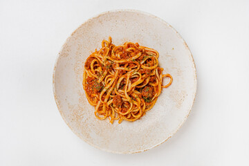Spaghetti bolognese pasta on the plate