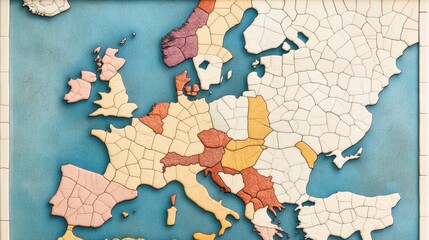 Naklejka premium Political Map of Europe with Historical Boundaries, A political map of Europe highlighting historical borders and territorial changes over time.