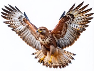 Fototapeta premium Majestic buzzard perched and in flight, showcasing sharp talons and broad wings, isolated on transparent background, highlighting its powerful yet elegant avian features.