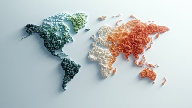 Thematic Map of Population Density, A thematic map highlighting areas of high and low population density around the world, using varying shades of color.