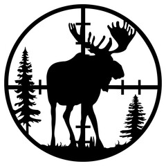 Moos Hunting, Hand Drawn Vector Illustration