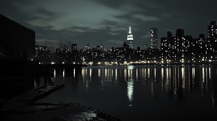 Fototapeta premium Shadowy Urban Landscape Wallpaper. A dark urban skyline at night.