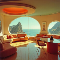 Sixties interior design of luxury hotel room