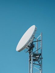 A polished metallic antenna rises sharply against a vibrant azure backdrop, embodying cutting-edge technology and connectivity.