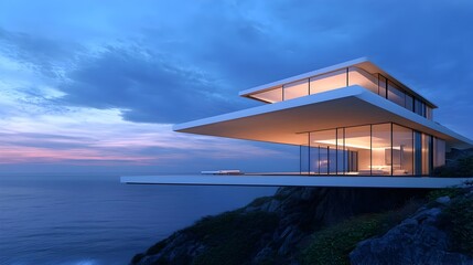 Fototapeta premium Impressive Cliffside Home with Expansive Ocean Views and Minimalist Design