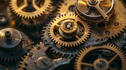 A captivating close-up reveals the exquisite craftsmanship of intricate gears in a vintage timepiece, highlighting the artistry of timekeeping.
