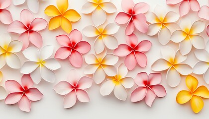 Obraz premium A vibrant arrangement of colorful paper flowers in pink, white, and yellow, perfect for decorations and artistic designs.