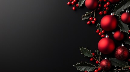 Decorative Christmas ornaments with holly leaves on a dark background, perfect for festive designs and holiday-themed projects.