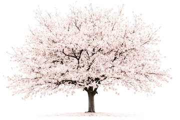 Obraz premium Sakura tree with pink blossoms stands alone against a white background 