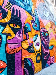 Obraz premium A vibrant mural bursts with intricate designs and lively figures, heralding a celebration of local culture.