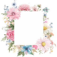 watercolor floral frame with a variety of colorful wildflowers,Rectangle botanical border,ideal for wedding invitations or greeting cards.
