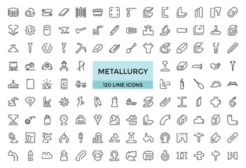 Metallurgy Thin Line Icons Set. Steel And Metal Tube Metallurgy Production Concept Linear icon, Outline icons collection. Simple and editable vector illustration.