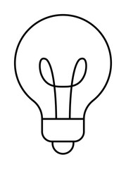 A minimalistic black and white line drawing of a classic incandescent light bulb. Ideal for design, creativity, energy, innovation, and ideas. The design features a bulb with filament and base, all in