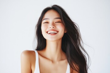 Smiling Woman with Long Black Hair