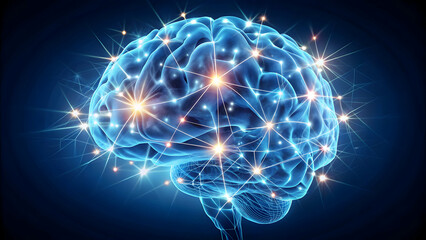 A glowing human brain with sparks, symbolizing thought, intelligence, and creativity.