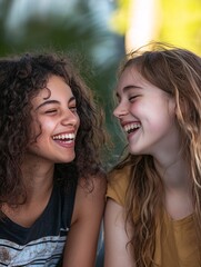Fototapeta premium A vibrant group of teenagers animatedly shares ideas and laughter, highlighting their distinct personalities and camaraderie in a striking image.