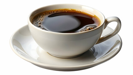 Obraz premium A steaming cup of coffee with a rich crema, served in a classic white ceramic cup on a matching saucer, inviting a moment of relaxation