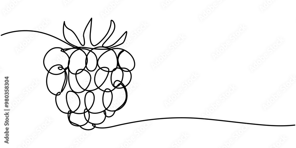 Wall mural raspberry vector color illustration, background, sketch banner for label design. one continuous line