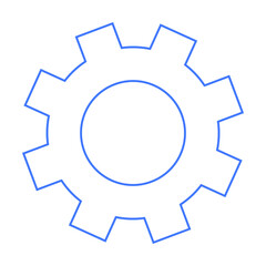 Blue outlined gear with eight teeth. Ideal for technology, engineering, industrial applications, machinery, and settings. Minimalistic and clean design.