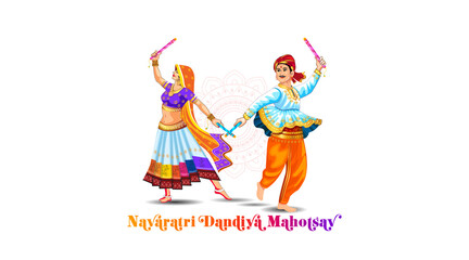 Indian festival Dandia dance or Garba raas couple,