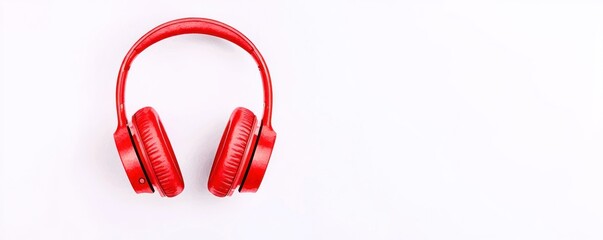 Headphones, bold red design with white background, crisp and vibrant audio theme, Watercolor style