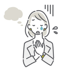 悩んで気持ちが落ち込むビジネスパーソン　シンプルでお洒落な線画イラスト