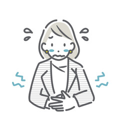 腹痛に苦しむビジネスパーソン　シンプルでお洒落な線画イラスト