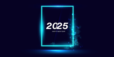 2025 new year Background with neon light frame. concept for greeting card, banner and wallpaper.