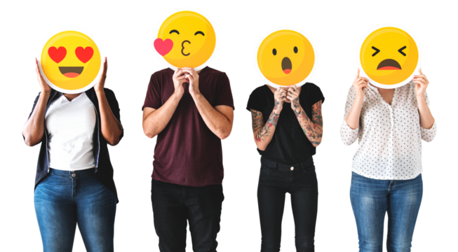 People holding emojis png sticker, transparent background