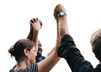Diverse team cheering png border, transparent background