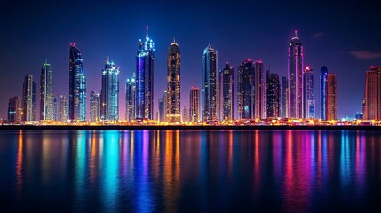 Dubais amazing downtown skyline illuminated at night UAE