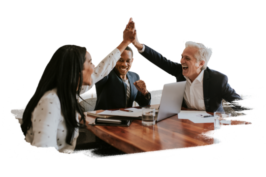 PNG Successful business people doing a high five, collage element, transparent background
