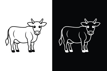 Cow editable stroke vector illustration. Cow icon, farm animal line sign isolated on white black background.