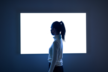 Transparent shining screen mockup png in an exhibition