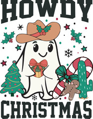 Howdy Christmas Cute Christmas Ghost Howdy T shirt Design