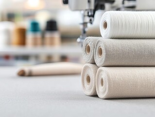 Eco-friendly textile made with biotech-enhanced, sustainable materials on a sewing machine, sustainable fashion, biotech fabrics