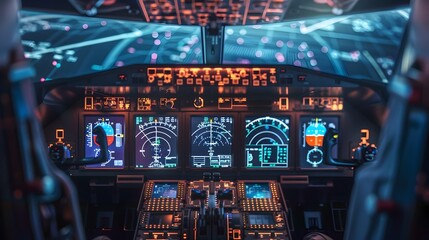 Futuristic Cockpit with Cutting Edge Cybersecurity Measures for Aviation Systems