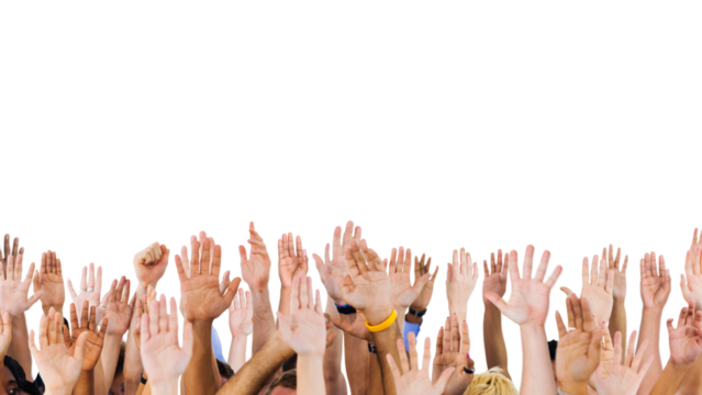 Raised diverse hands png transparent background