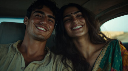 Smiling Indian Couple in Car