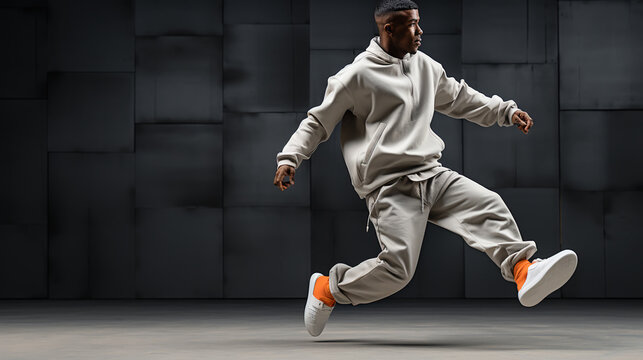 Energy. Dynamic portrait of young flexible sportive boy dancing hip-hop or breakdance