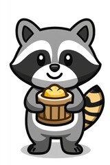 Naklejka premium Cute Raccoon Holding a Honey Pot