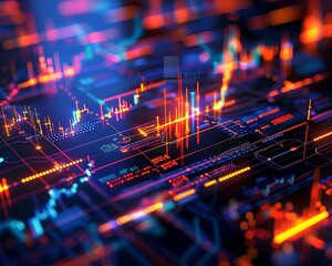 futuristic stock market diagram with glowing elements, representing high profit growth.